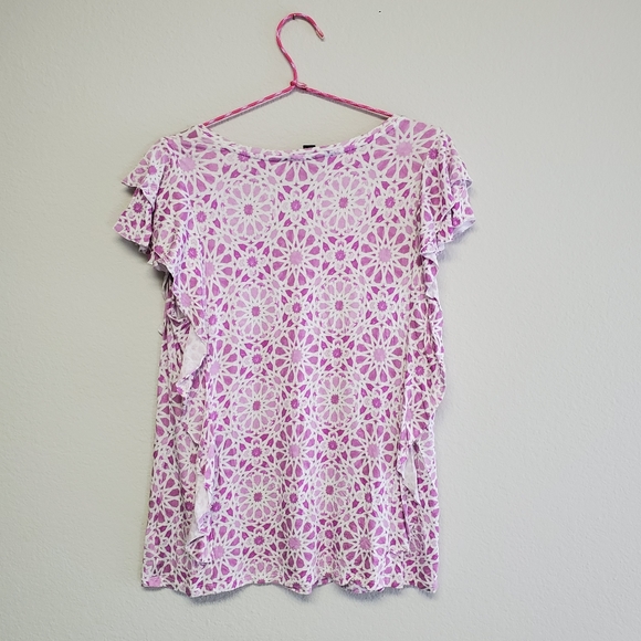 Purple and White Top with Flower Design - Picture 2 of 5